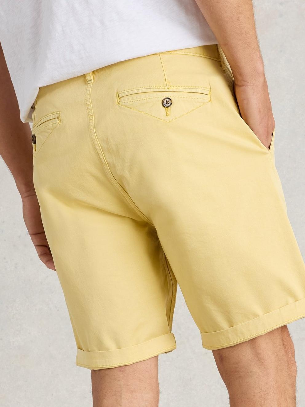 Sutton Organic Chino Short in LGT YELLOW - MODEL BACK