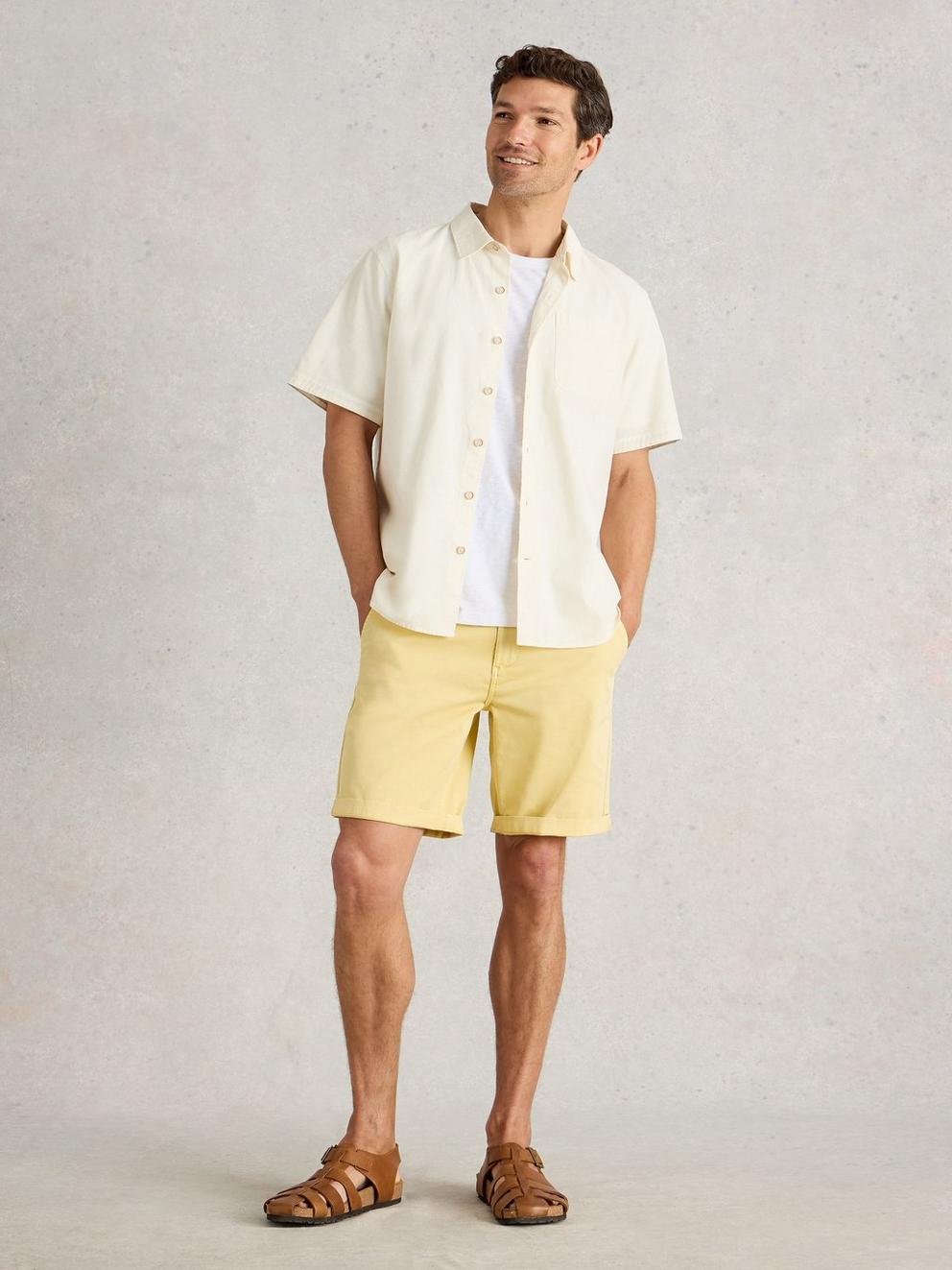 Sutton Organic Chino Short in LGT YELLOW - MODEL FRONT