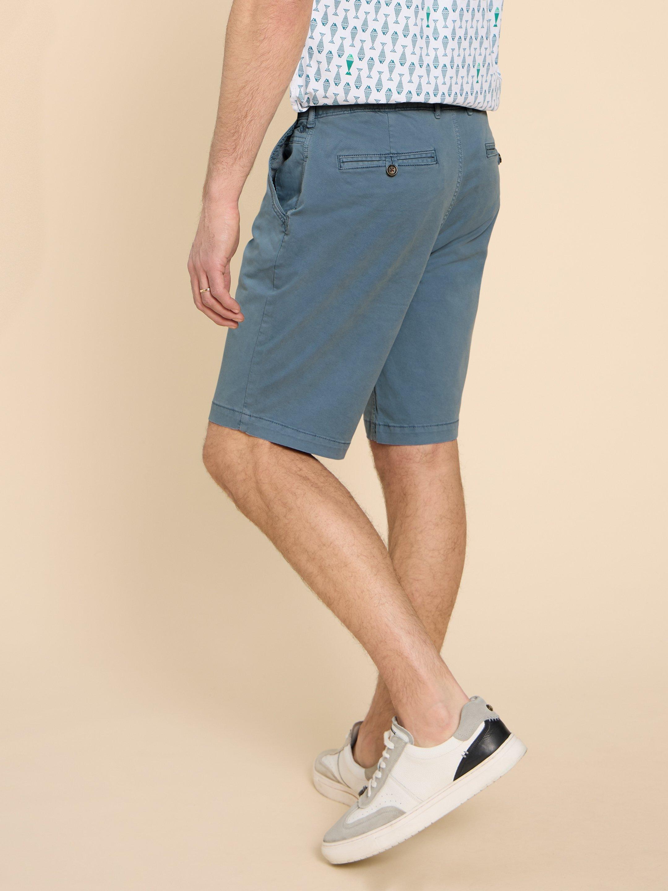 Sutton Organic Chino Short in MID BLUE - MODEL BACK
