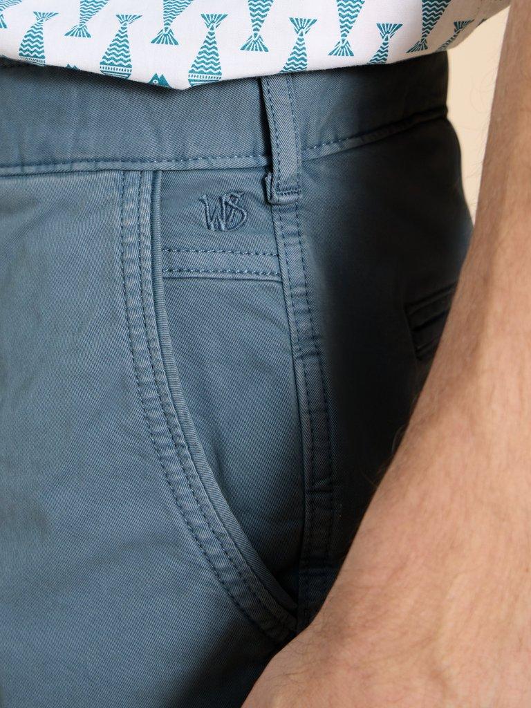 Sutton Organic Chino Short in MID BLUE - MODEL DETAIL
