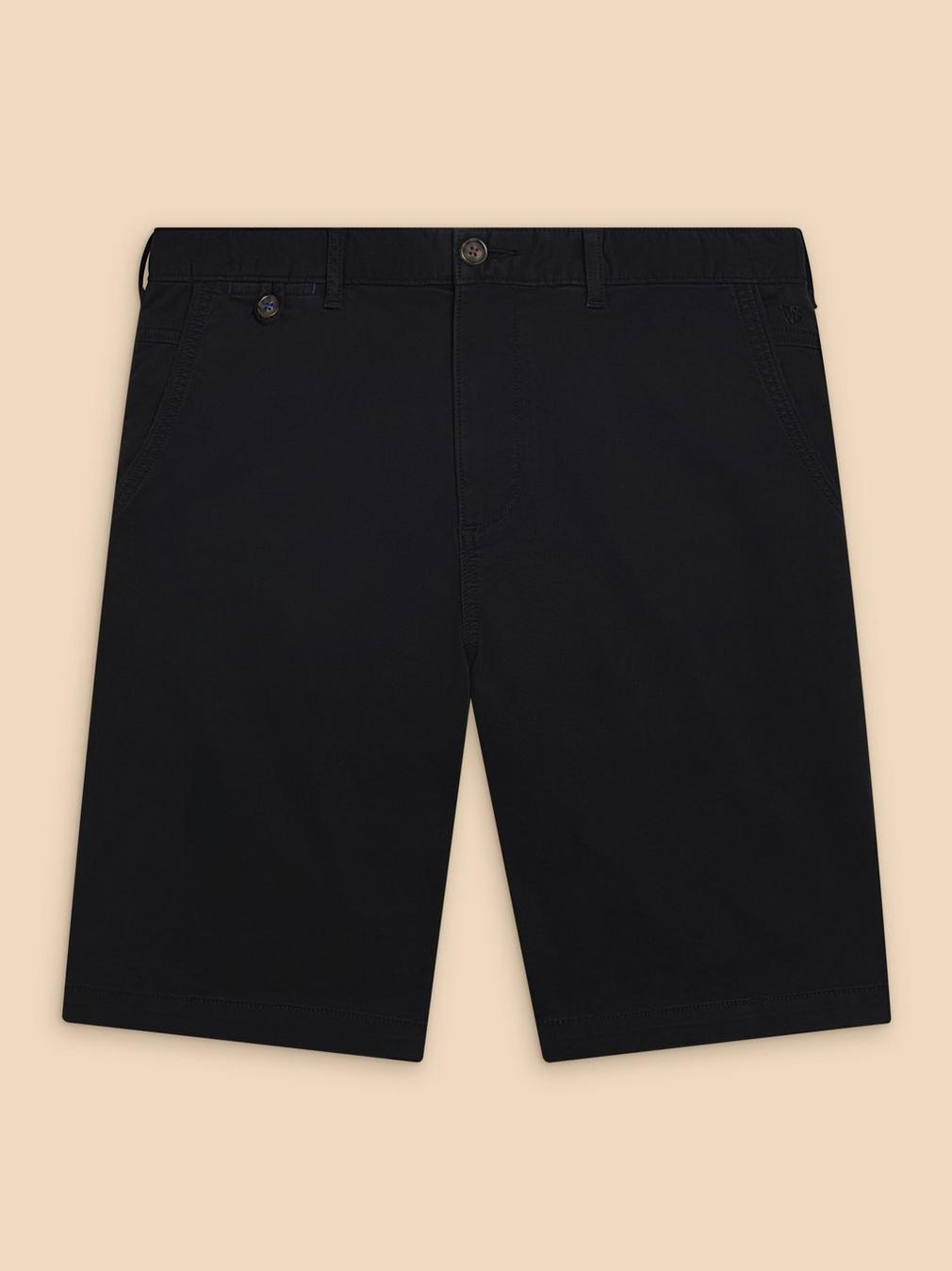 Sutton Organic Chino Short in WASHED BLK - FLAT FRONT