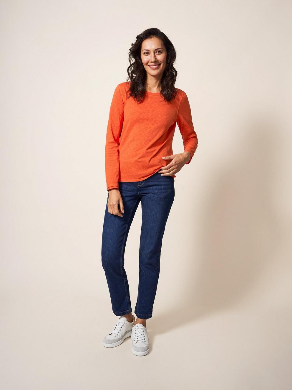 ANNABEL LS TEE in BRT ORANGE - MODEL FRONT