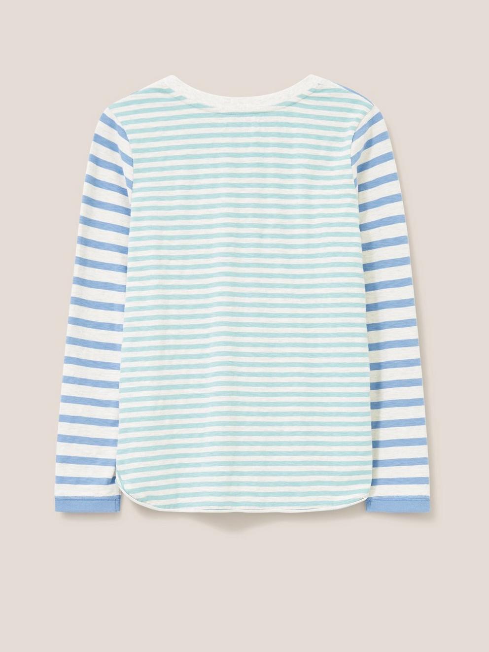 Cassie LS Teeshirt in BLUE MLT - FLAT BACK