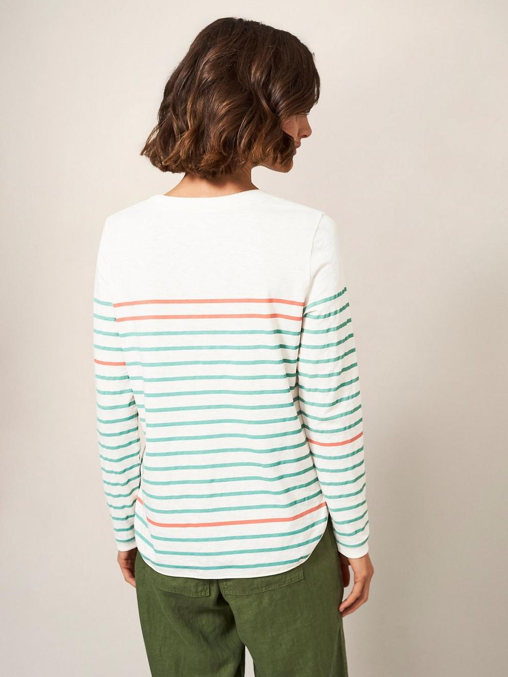 Cassie LS Teeshirt in WHITE MLT - MODEL BACK