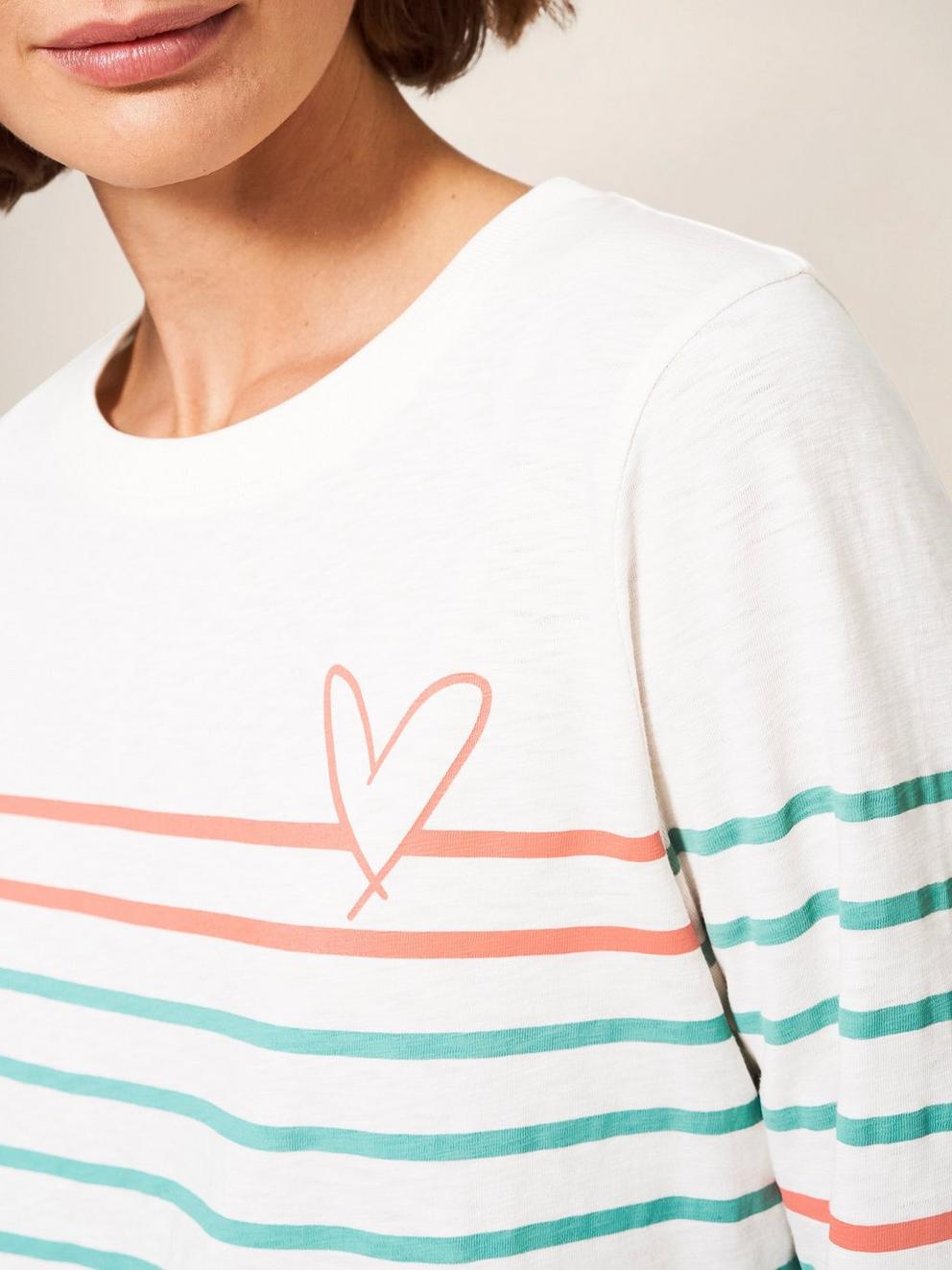 Cassie LS Teeshirt in WHITE MLT - MODEL DETAIL