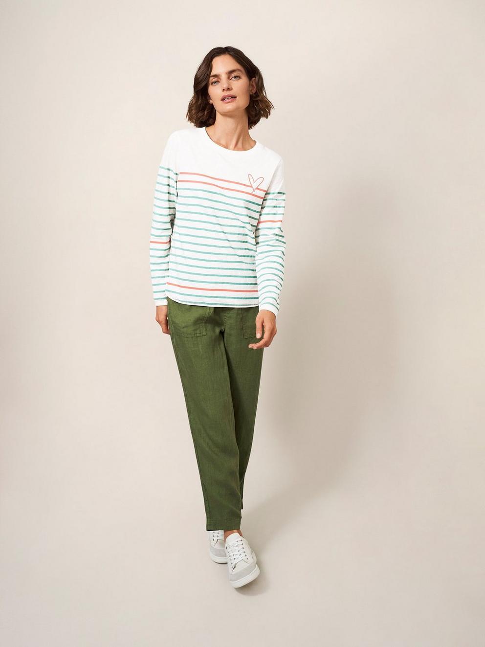 Cassie LS Teeshirt in WHITE MLT - MODEL FRONT