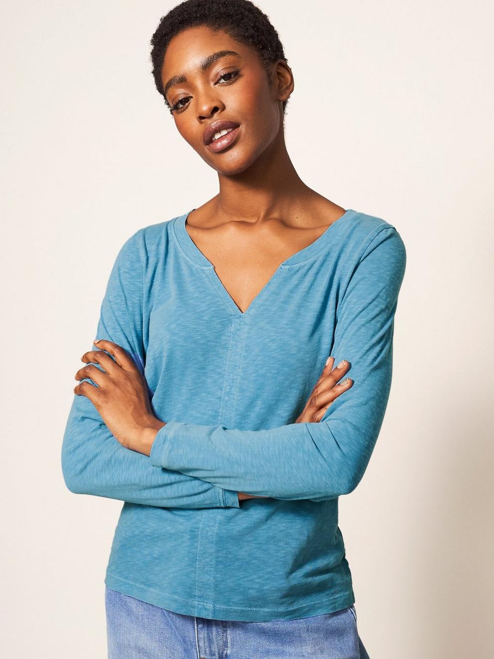 Nelly Ls Tee in MID BLUE - LIFESTYLE