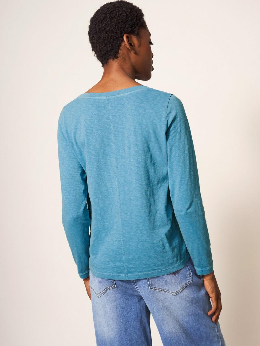 Nelly Ls Tee in MID BLUE - MODEL BACK
