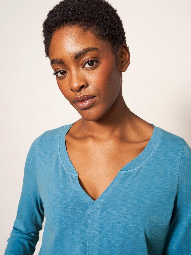 Nelly Ls Tee in MID BLUE - MODEL DETAIL
