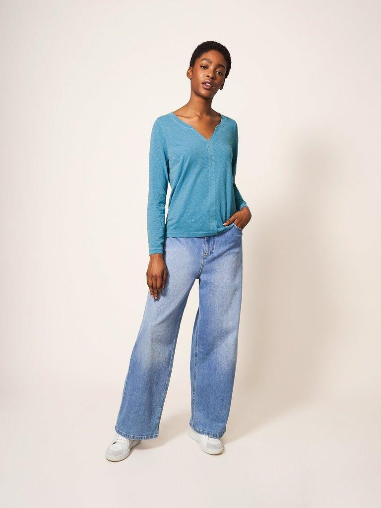 Nelly Ls Tee in MID BLUE - MODEL FRONT