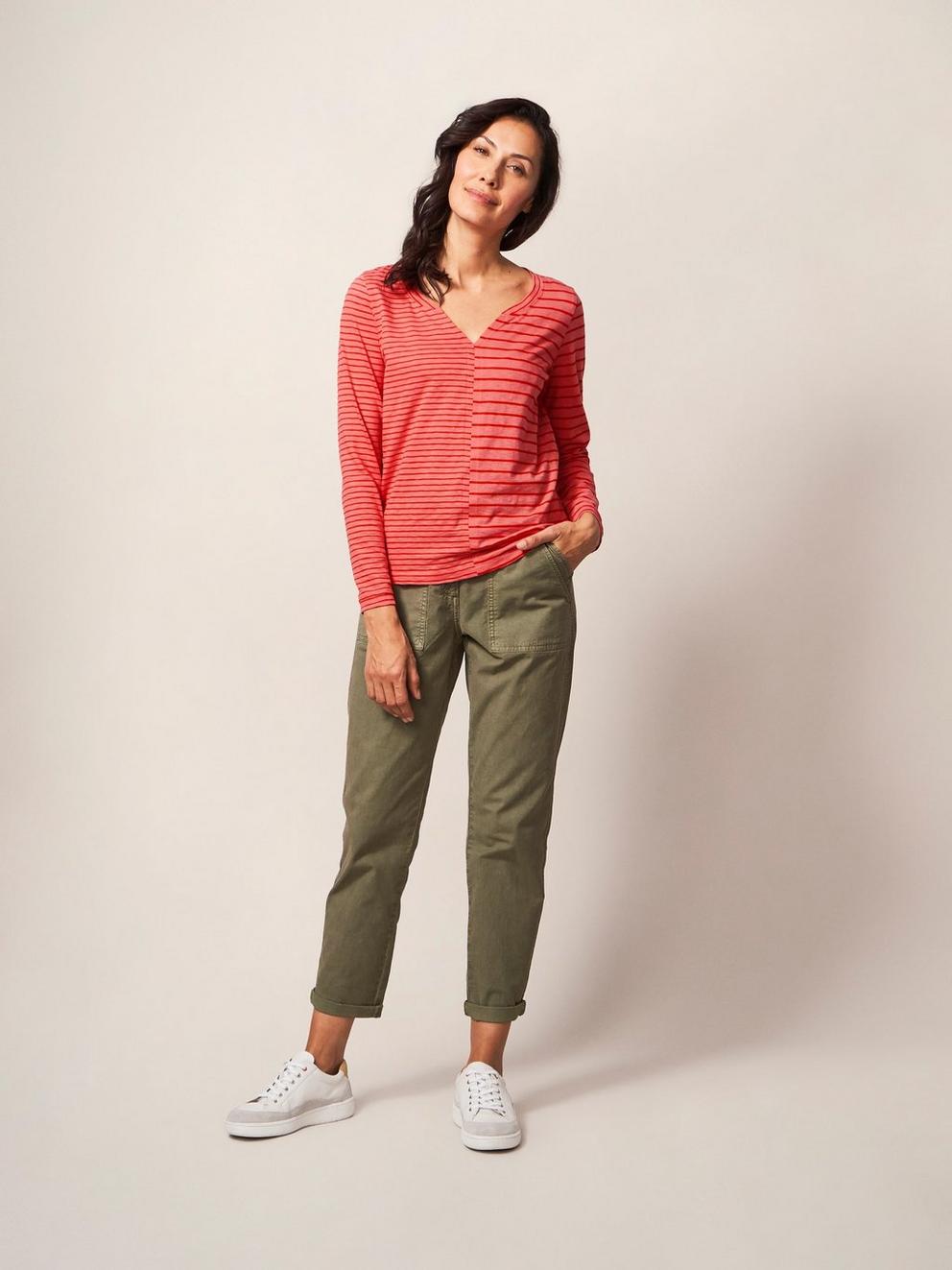 Nelly LS Tee in ORANGE MLT - MODEL FRONT