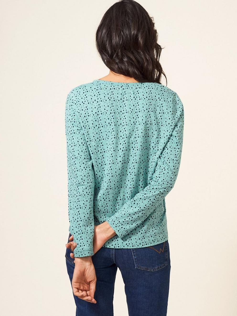 Nelly LS Tee in TEAL PR - MODEL BACK