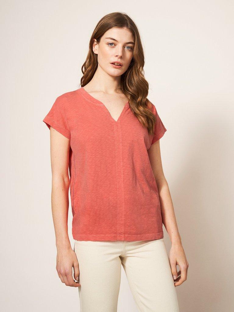 Nelly Notch Neck Tee in MID PINK - LIFESTYLE