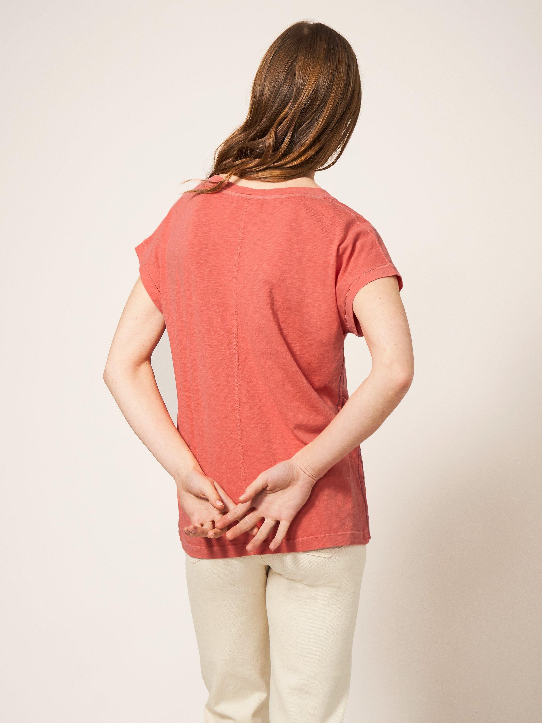 Nelly Notch Neck Tee in MID PINK - MODEL BACK