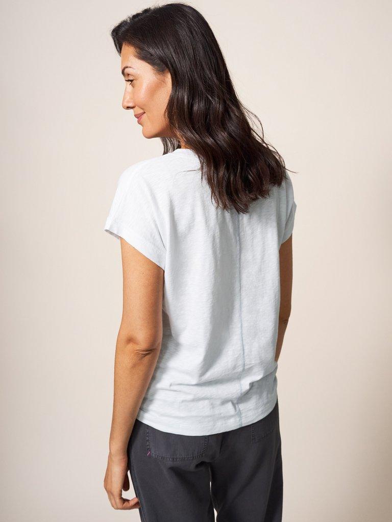 Nelly Notch Neck Tee in NAT WHITE - MODEL BACK