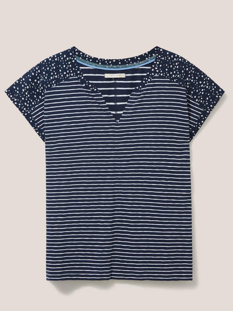 Nelly Notch Neck Tee in NAVY MULTI - FLAT FRONT