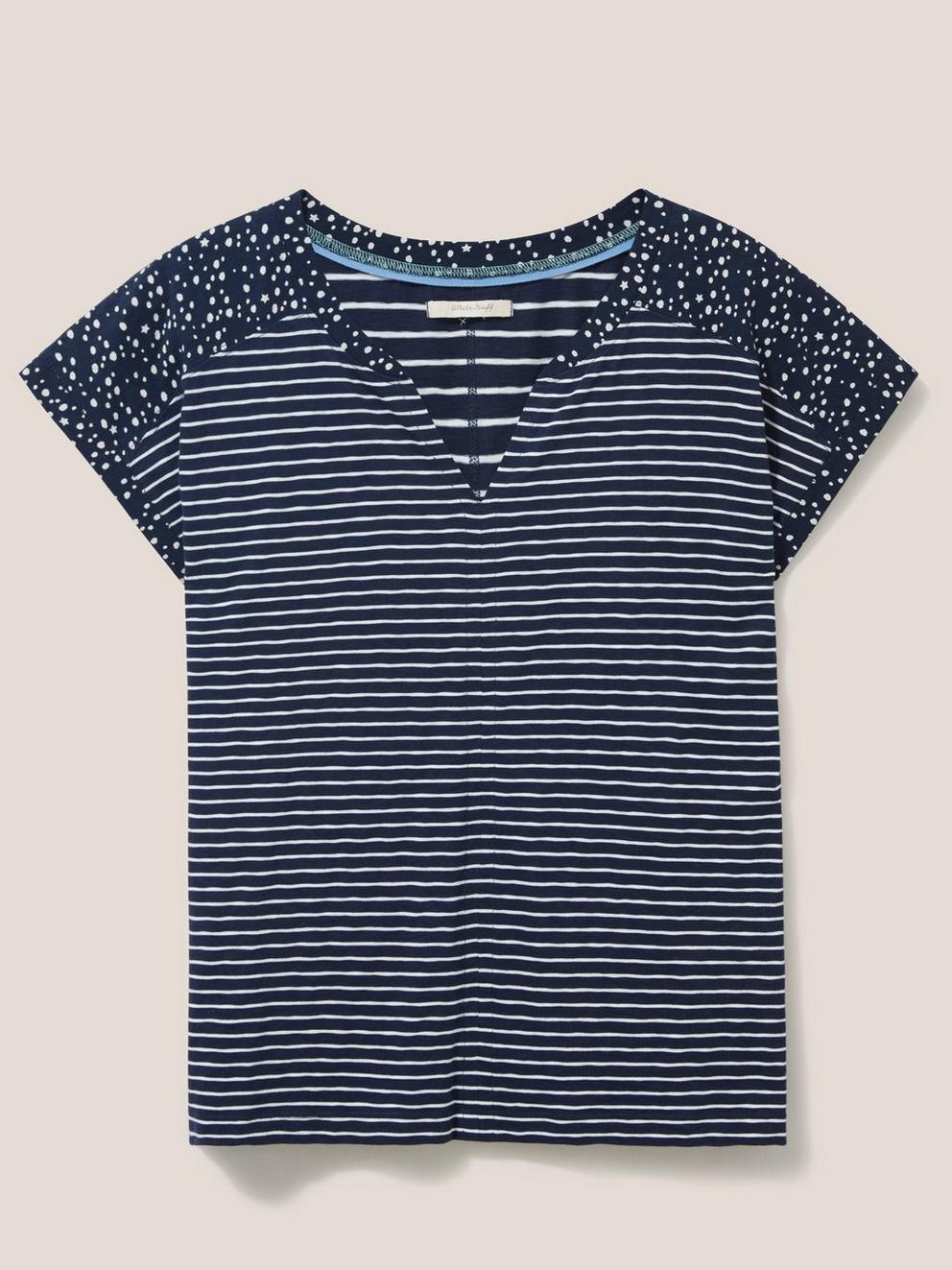 Nelly Notch Neck Tee in NAVY MULTI - FLAT FRONT