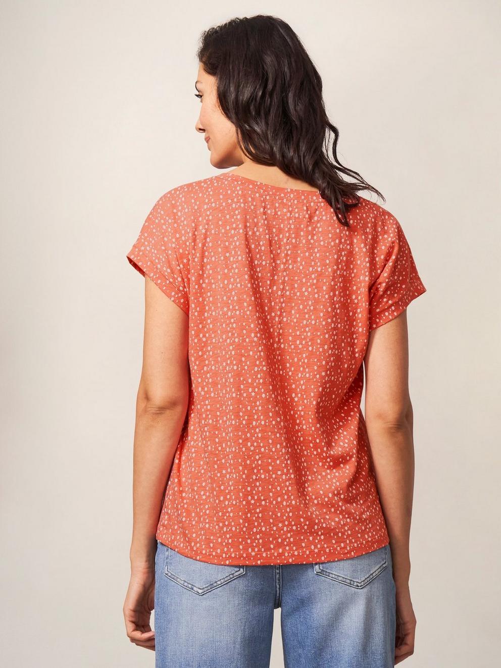 Nelly Notch Neck Tee in PINK PR - MODEL BACK