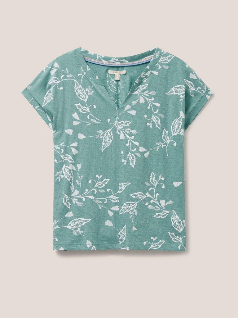 Nelly Notch Neck Tee in TEAL PRINT | White Stuff