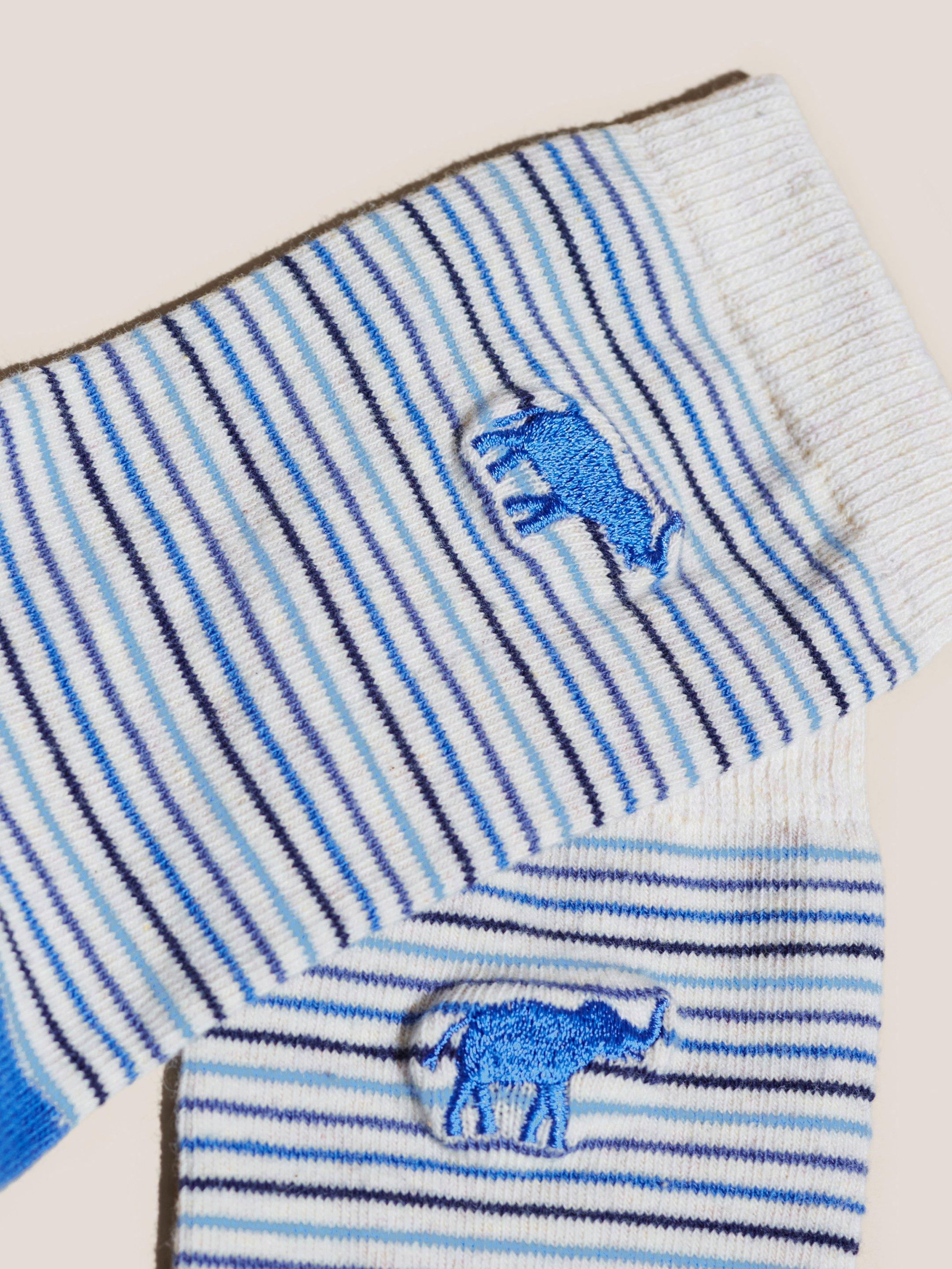 Embroidered Elephant Socks in BLUE MLT - FLAT DETAIL