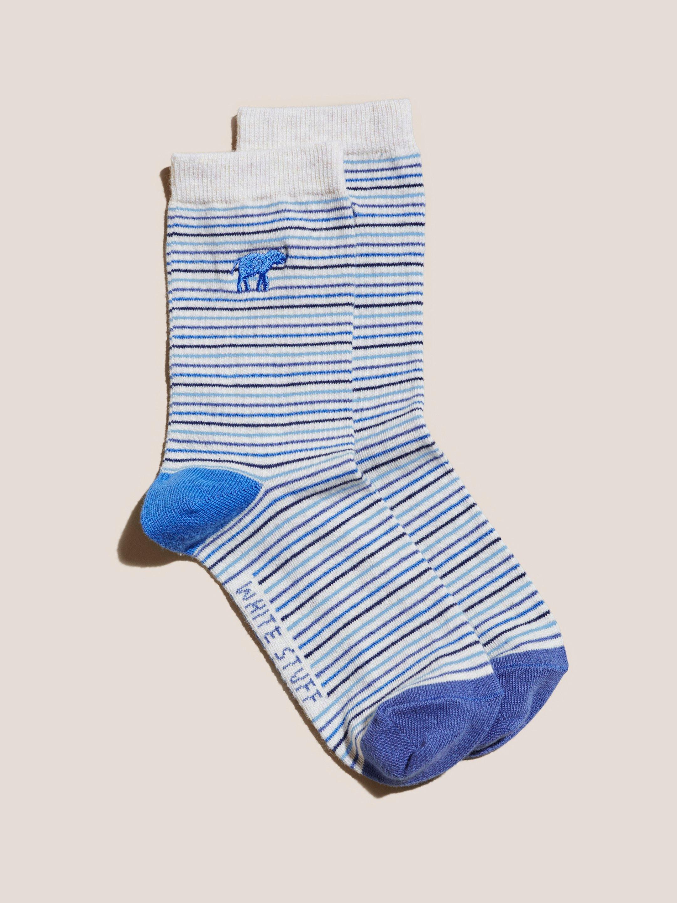 Embroidered Elephant Socks in BLUE MLT - FLAT FRONT