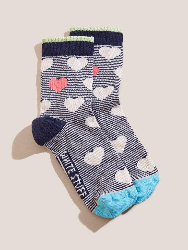 Heart Stripe Socks in PINK MLT - MODEL FRONT