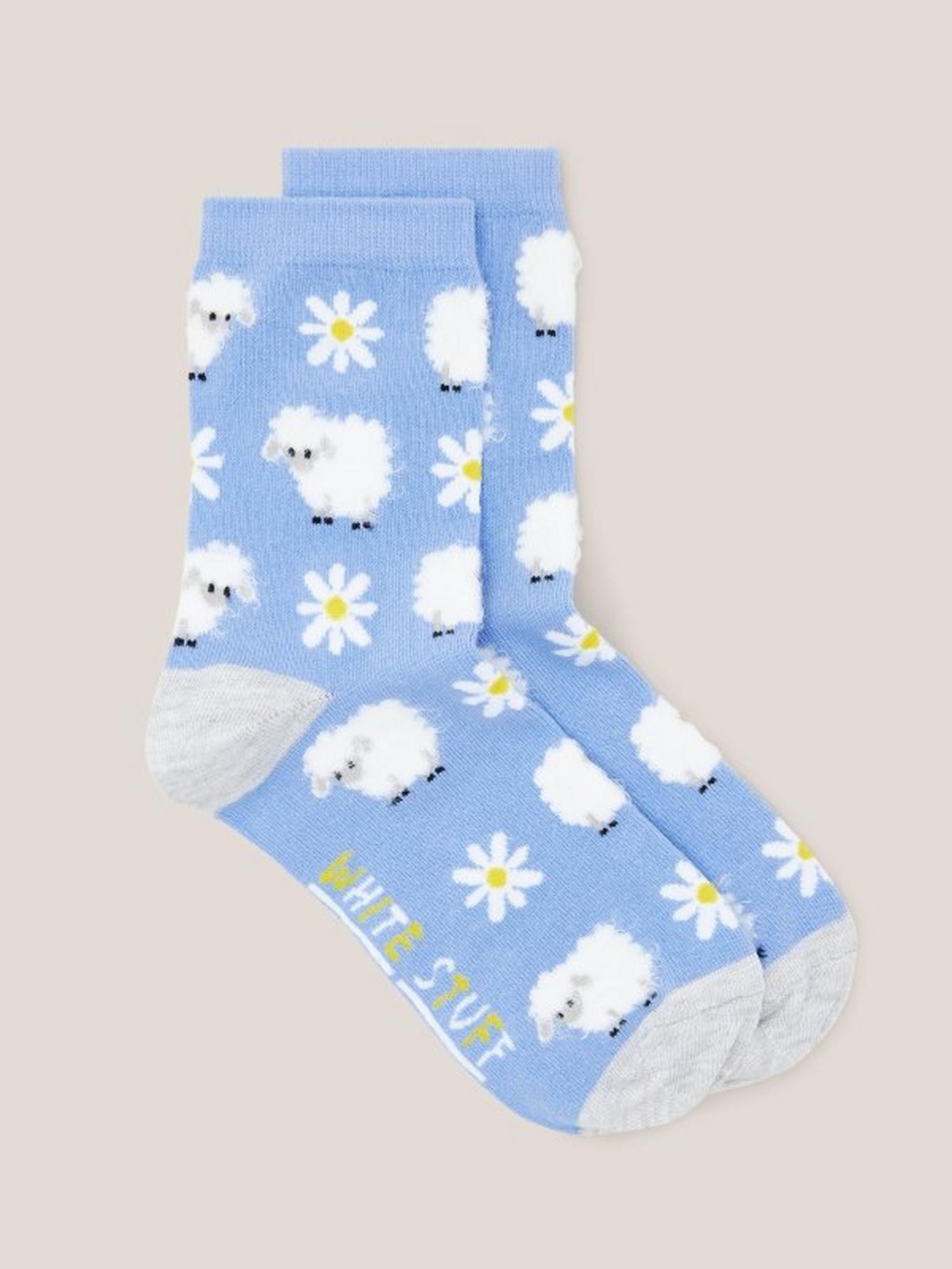 Fluffy Sheep Socks in BLUE MLT - FLAT FRONT