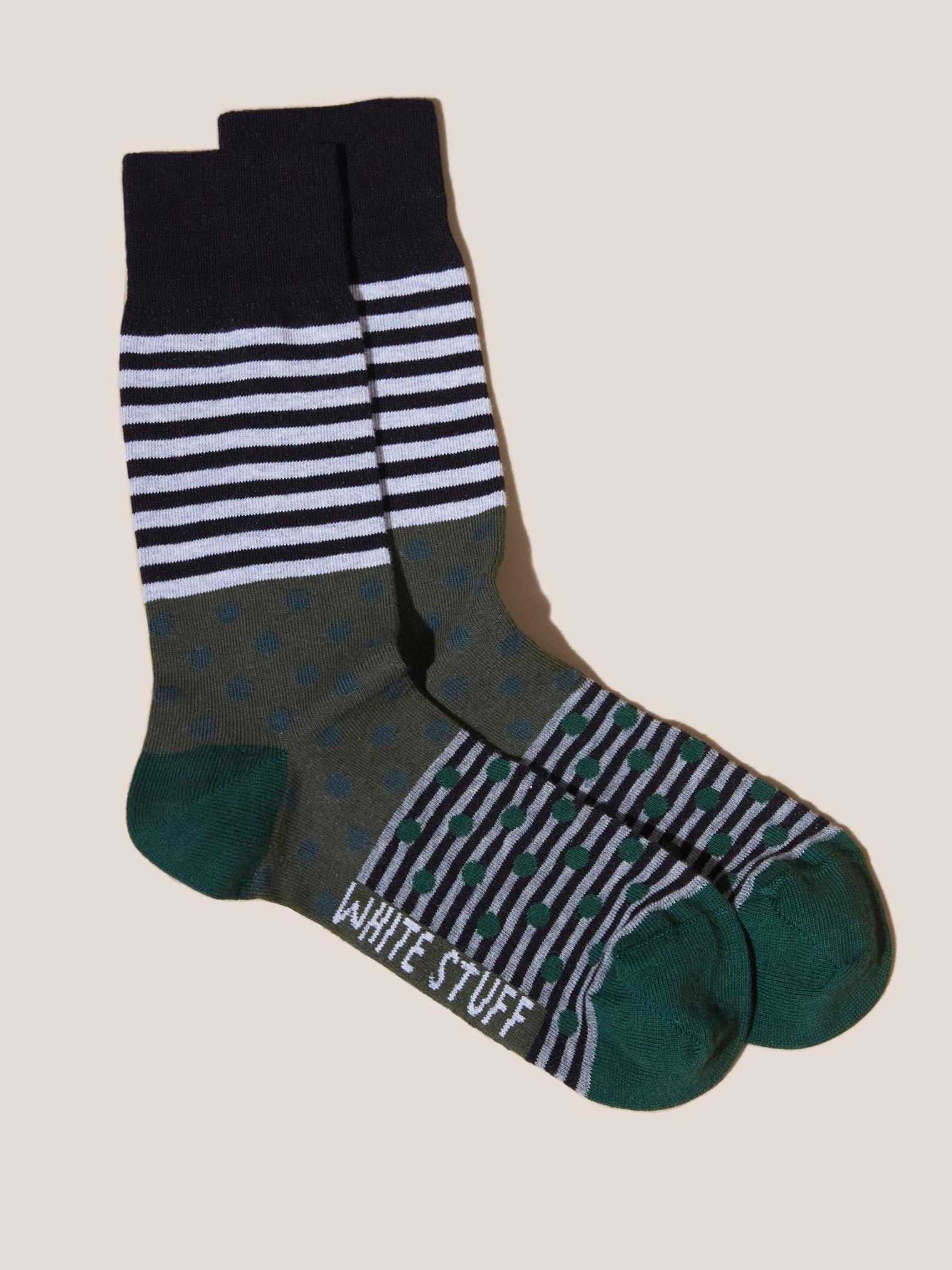 Spot Stripe Sock in GREEN MLT - MODEL FRONT