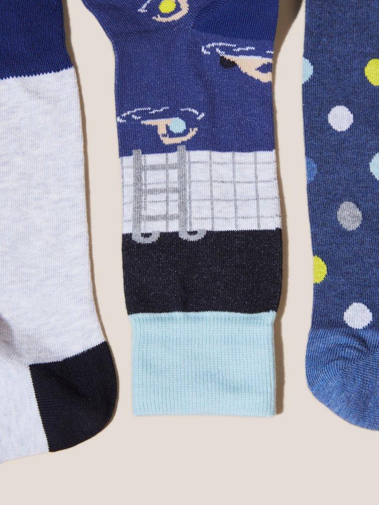 3 Pack Swimming Socks in BLUE MLT - FLAT FRONT