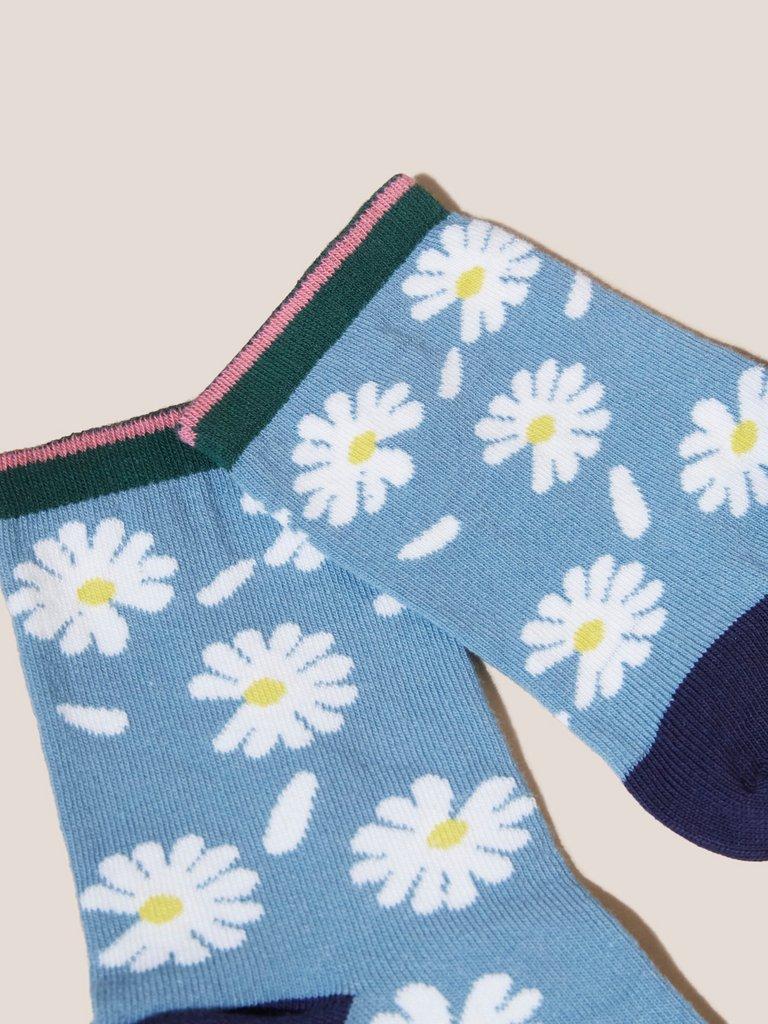 Falling Petal Daisy Socks in TEAL MLT - FLAT FRONT