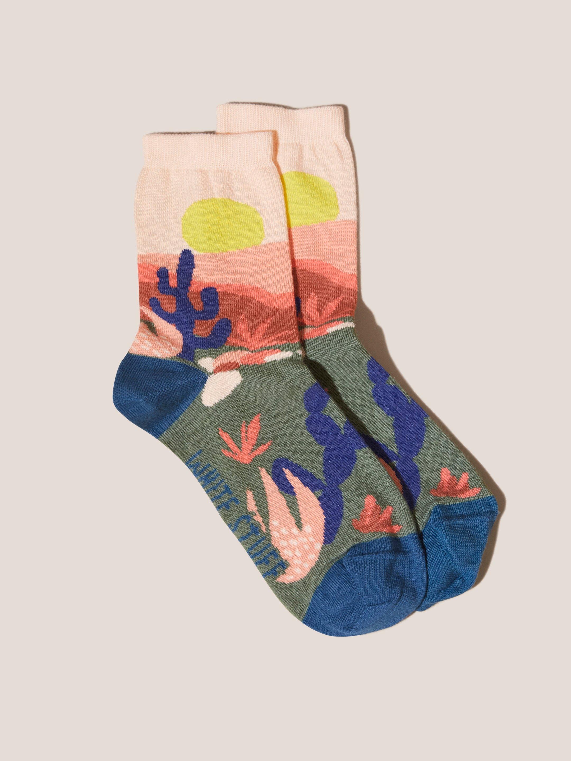 Desert Scenic Socks in PINK MLT - MODEL FRONT