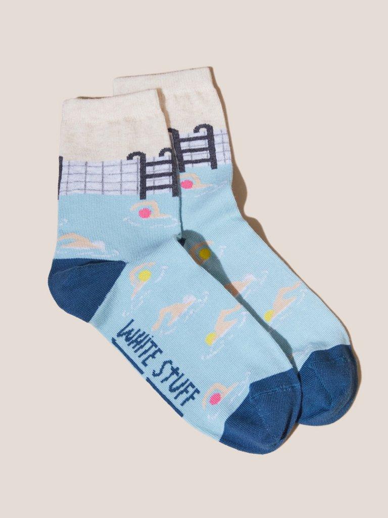 Wild Swimmer Socks in BLUE MLT - MODEL FRONT
