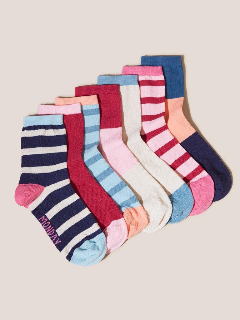 Seven Pack Stripe Mix Socks in BLUE MULTI | White Stuff