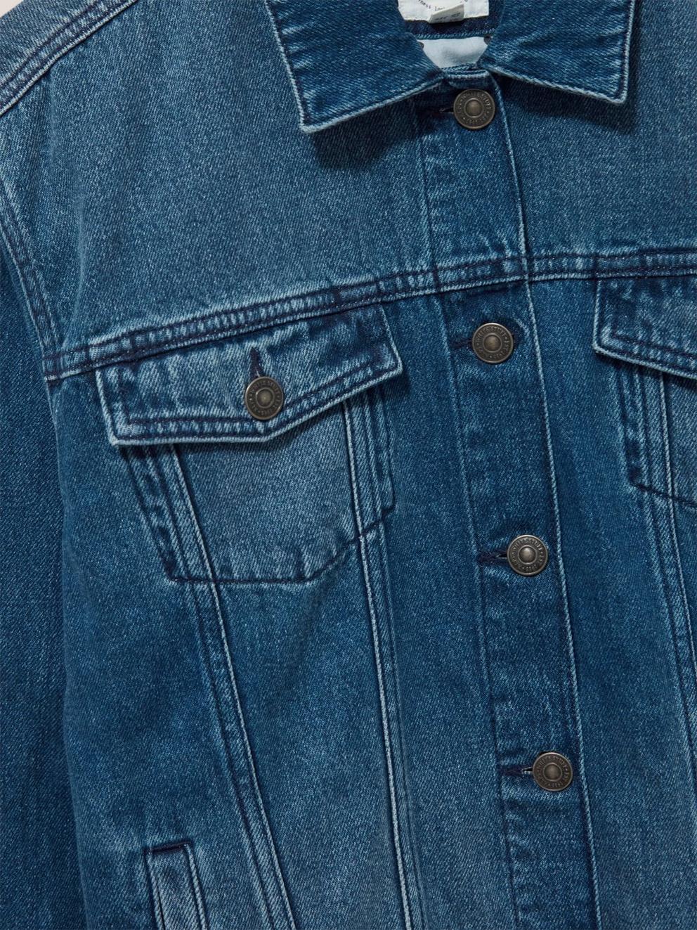 Dayton Denim Cotton Jacket in MID DENIM - FLAT DETAIL