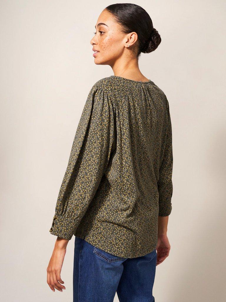 Angelise Top Button Through in GREY MULTI - MODEL BACK