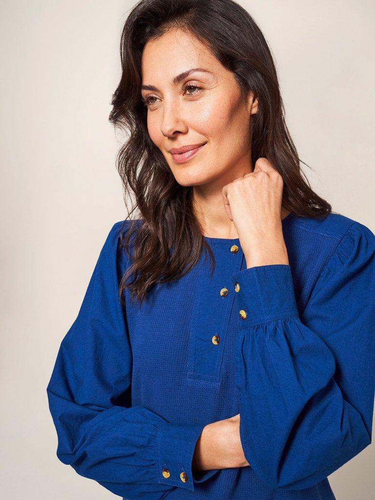Honey Mix Media Top in MID BLUE - LIFESTYLE