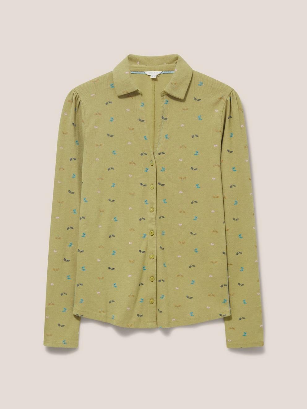 Rosie Rib Jersey Shirt in GREEN PR - FLAT FRONT