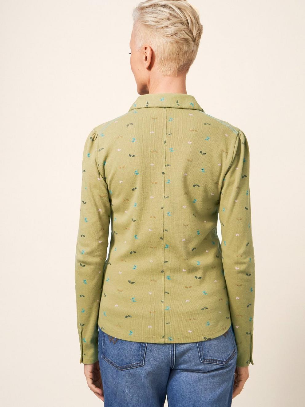 Rosie Rib Jersey Shirt in GREEN PR - MODEL BACK