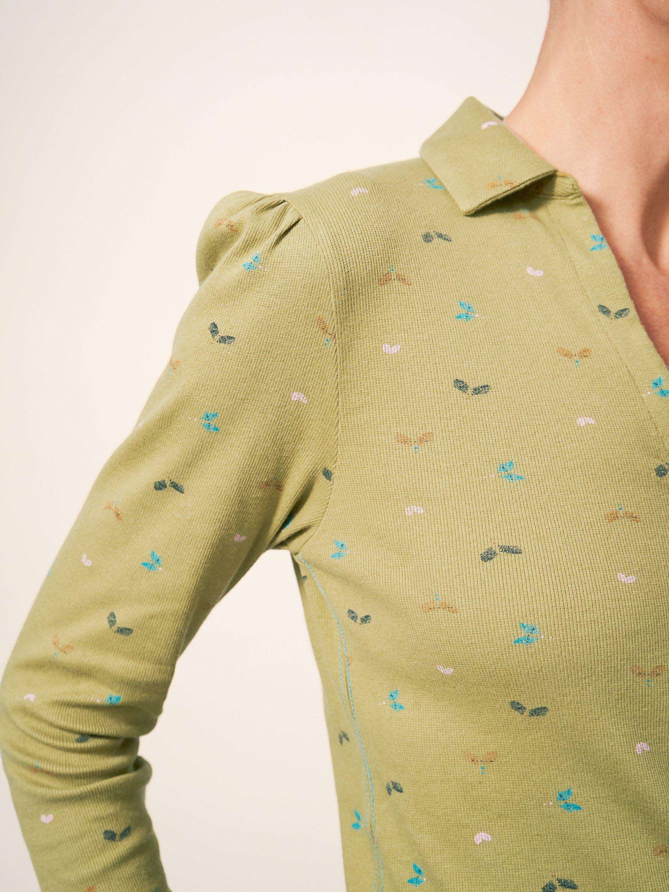 Rosie Rib Jersey Shirt in GREEN PR - MODEL DETAIL