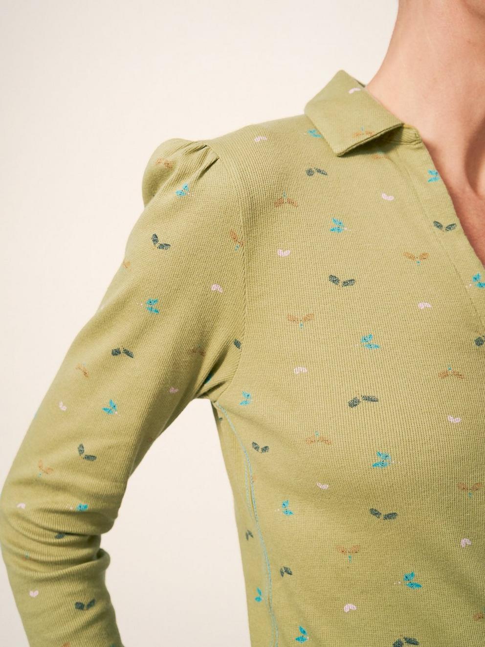 Rosie Rib Jersey Shirt in GREEN PR - MODEL DETAIL