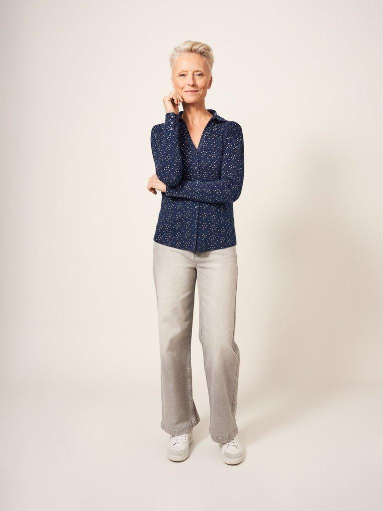 Rosie Rib Jersey Shirt in NAVY PR - MODEL FRONT