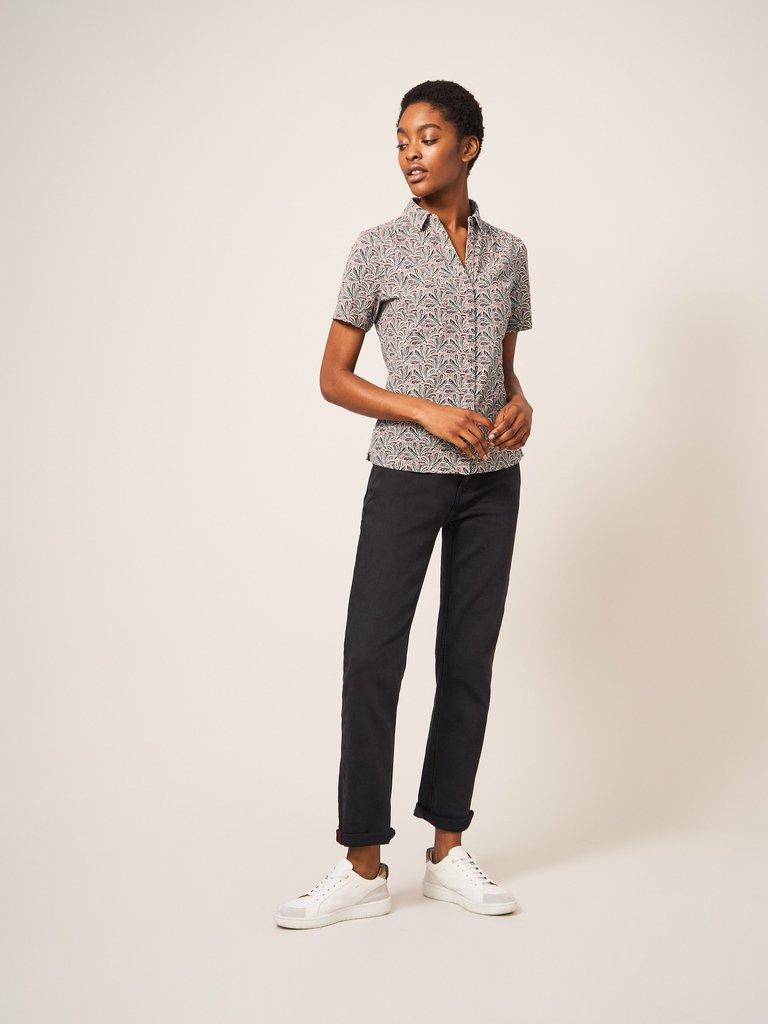 Penny Pocket Short Sleeve Jersey Shirt in PINK MLT - MODEL FRONT