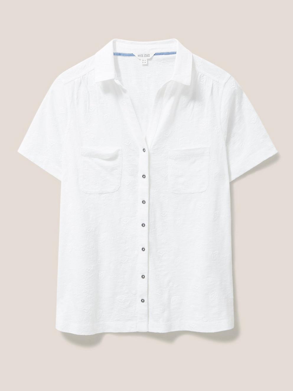 PENNY POCKET EMBROIDERED JERSEY SHIRT in BRIL WHITE - FLAT FRONT