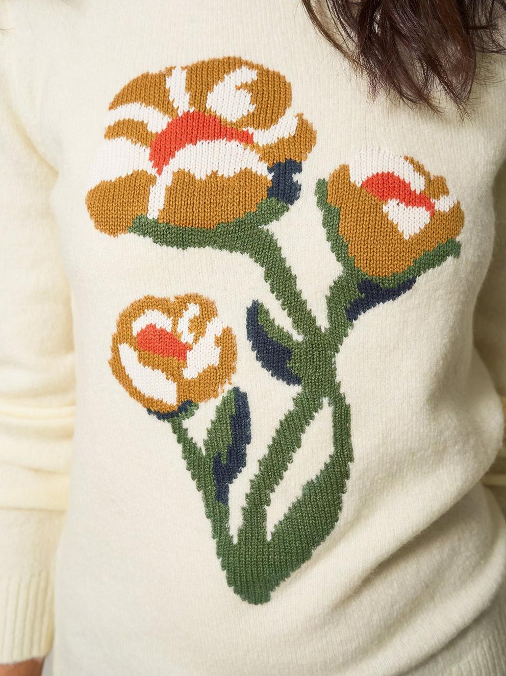 FLORRIE FLORAL JUMPER in PALE IVORY - MODEL DETAIL