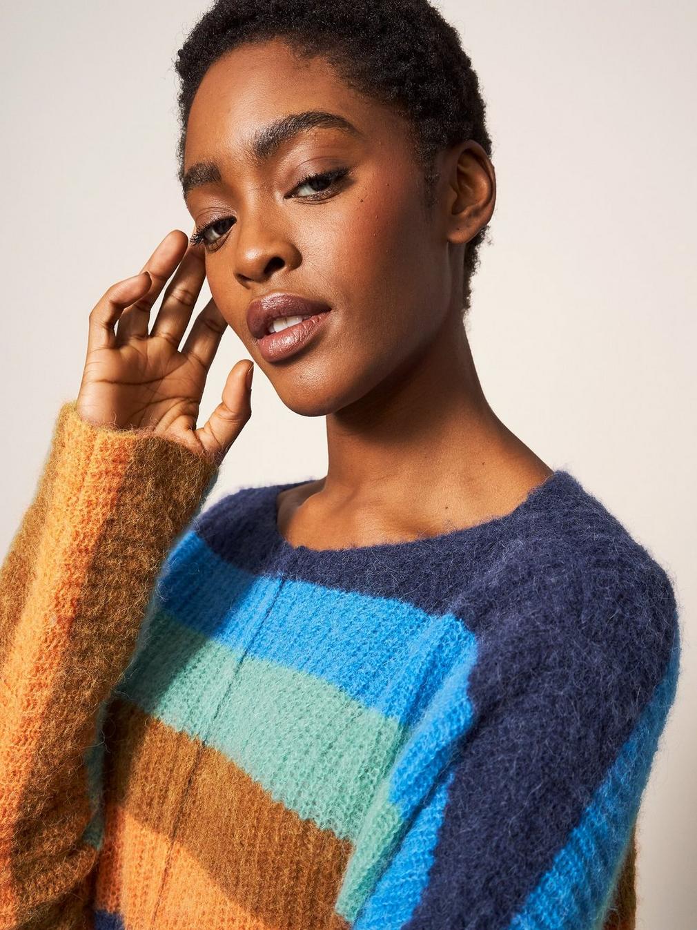 DOLLY STRIPE JUMPER in NAVY MULTI - MODEL DETAIL