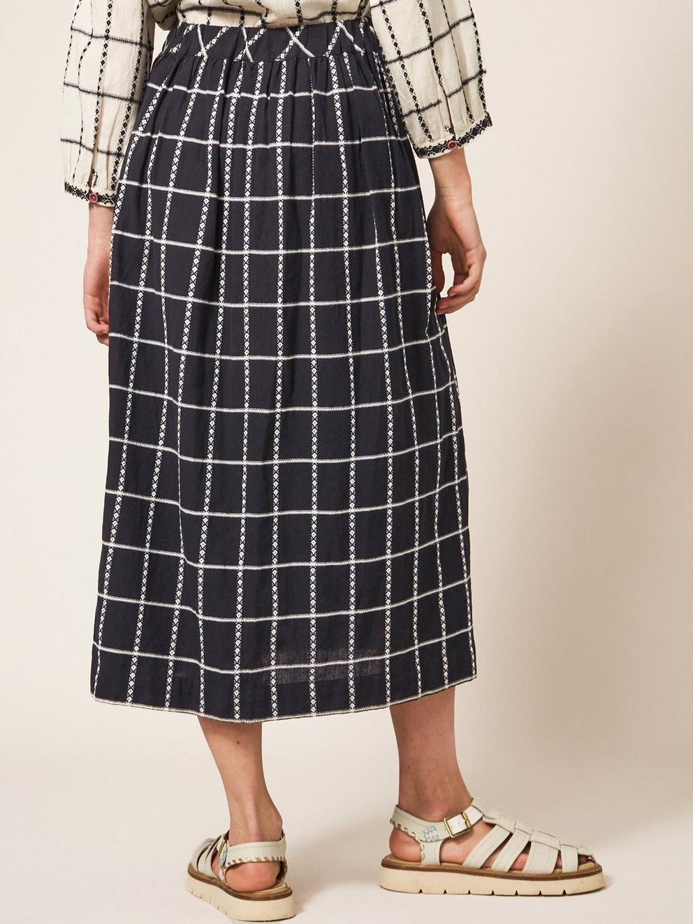 Anya Check Midi Skirt in BLK MLT - MODEL BACK