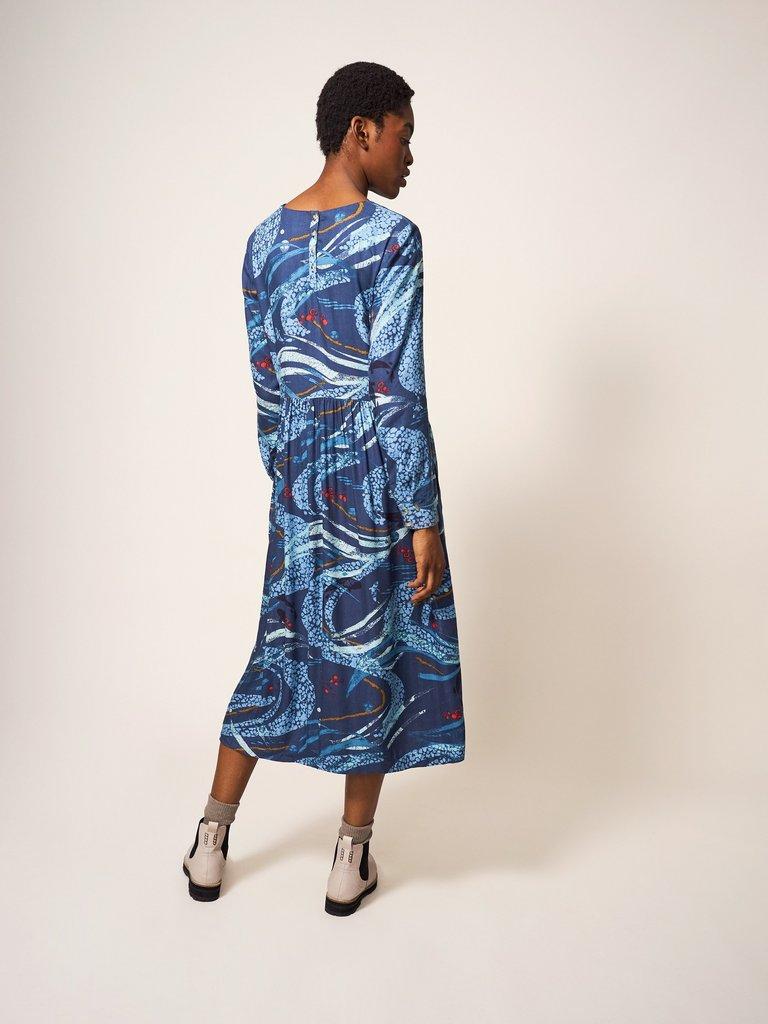 Elisa Eco Vero Viscose Versatile Dress in BLUE MLT - MODEL BACK