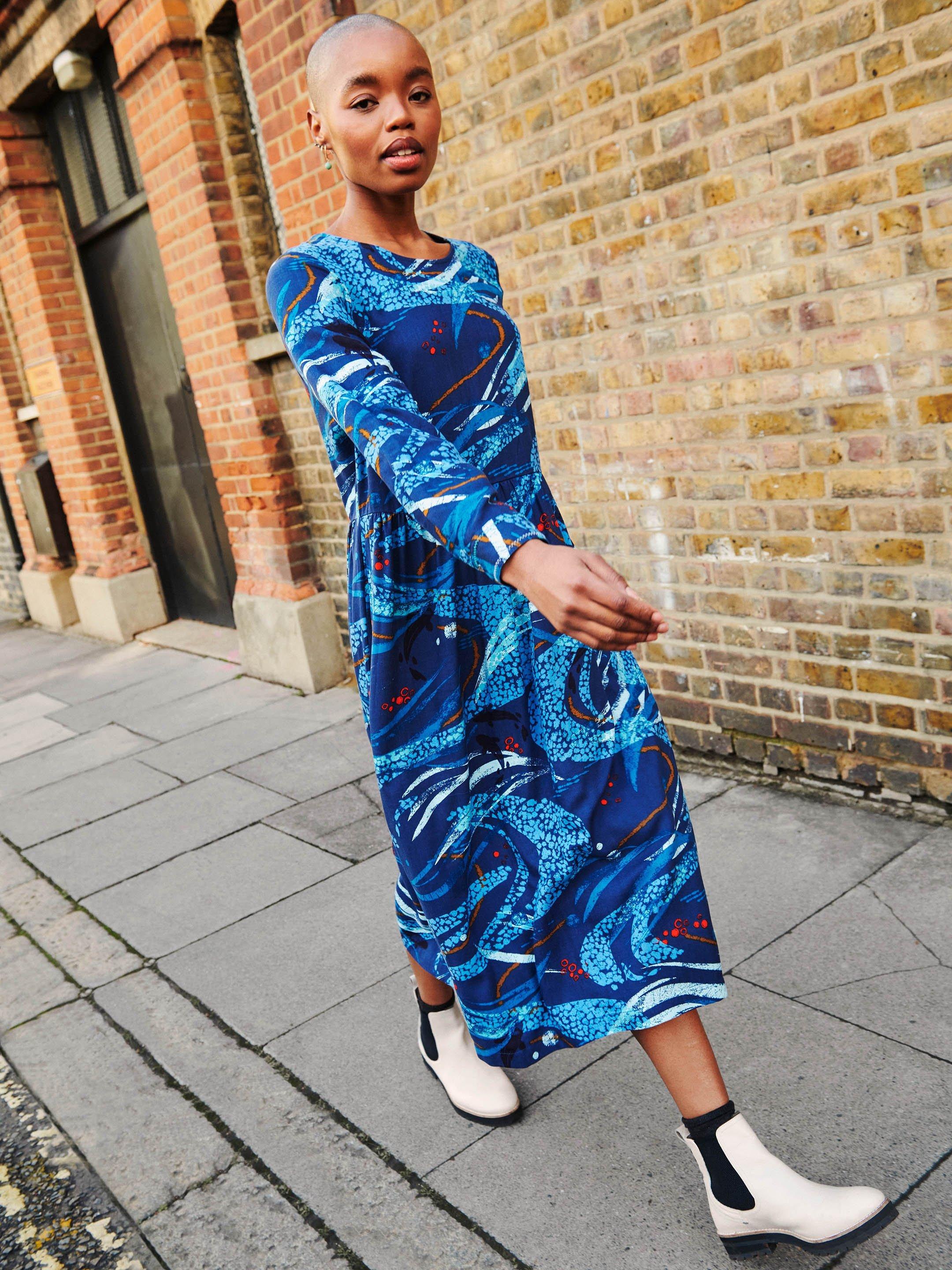 Elisa Eco Vero Viscose Versatile Dress in BLUE MULTI | White Stuff