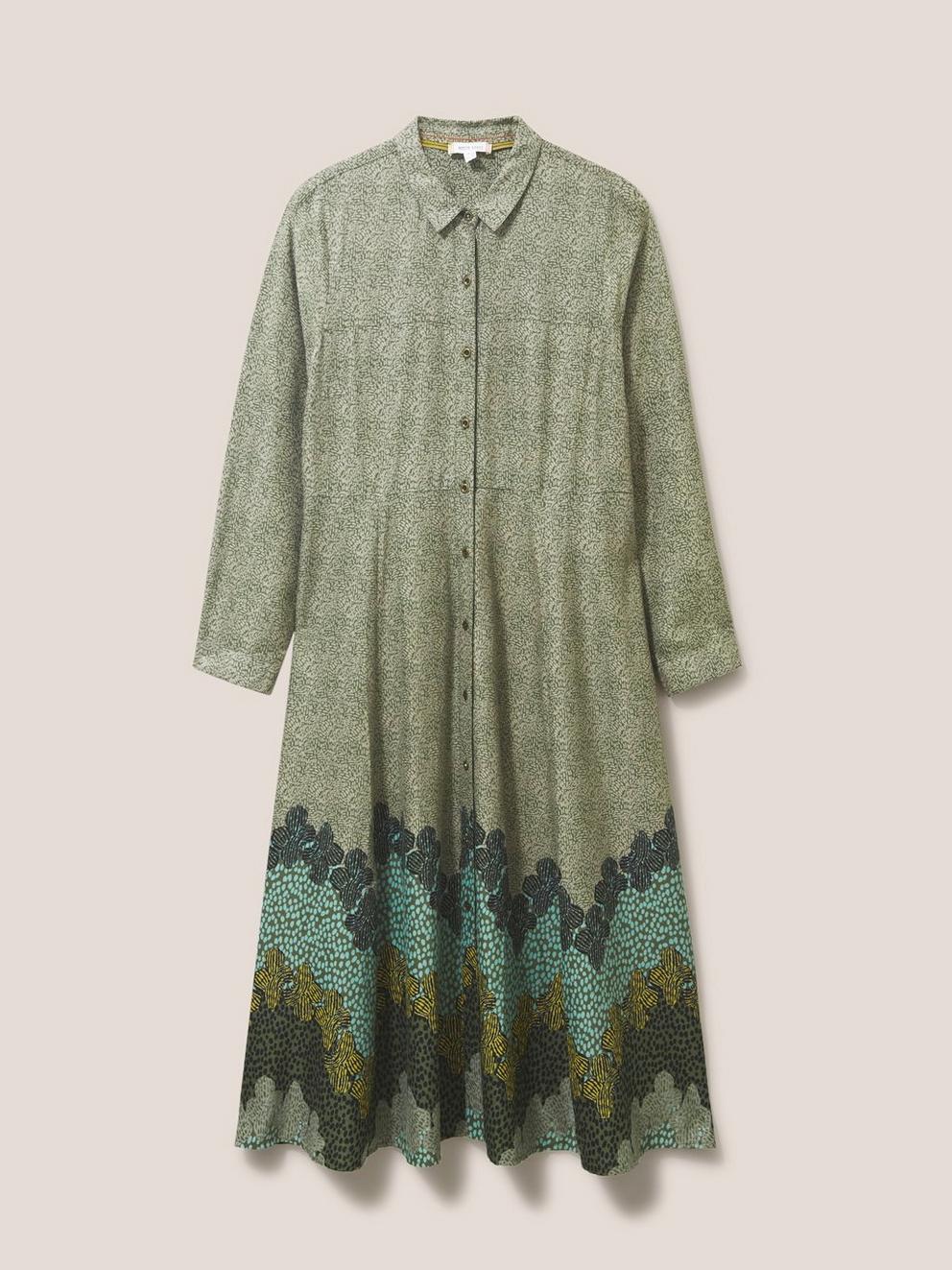Renee Midi Shirt Dress in GREEN MLT - FLAT FRONT