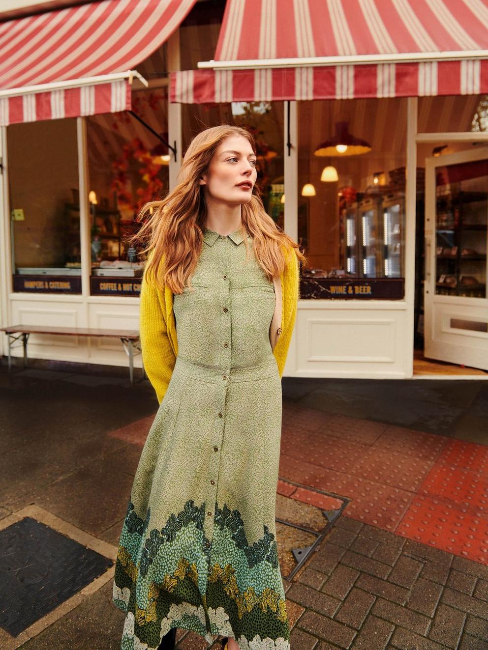 Renee Midi Shirt Dress in GREEN MLT - MIXED